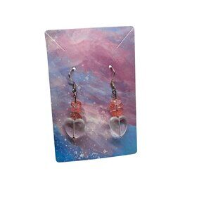 Heart glass earrings rose quartz 925 wires